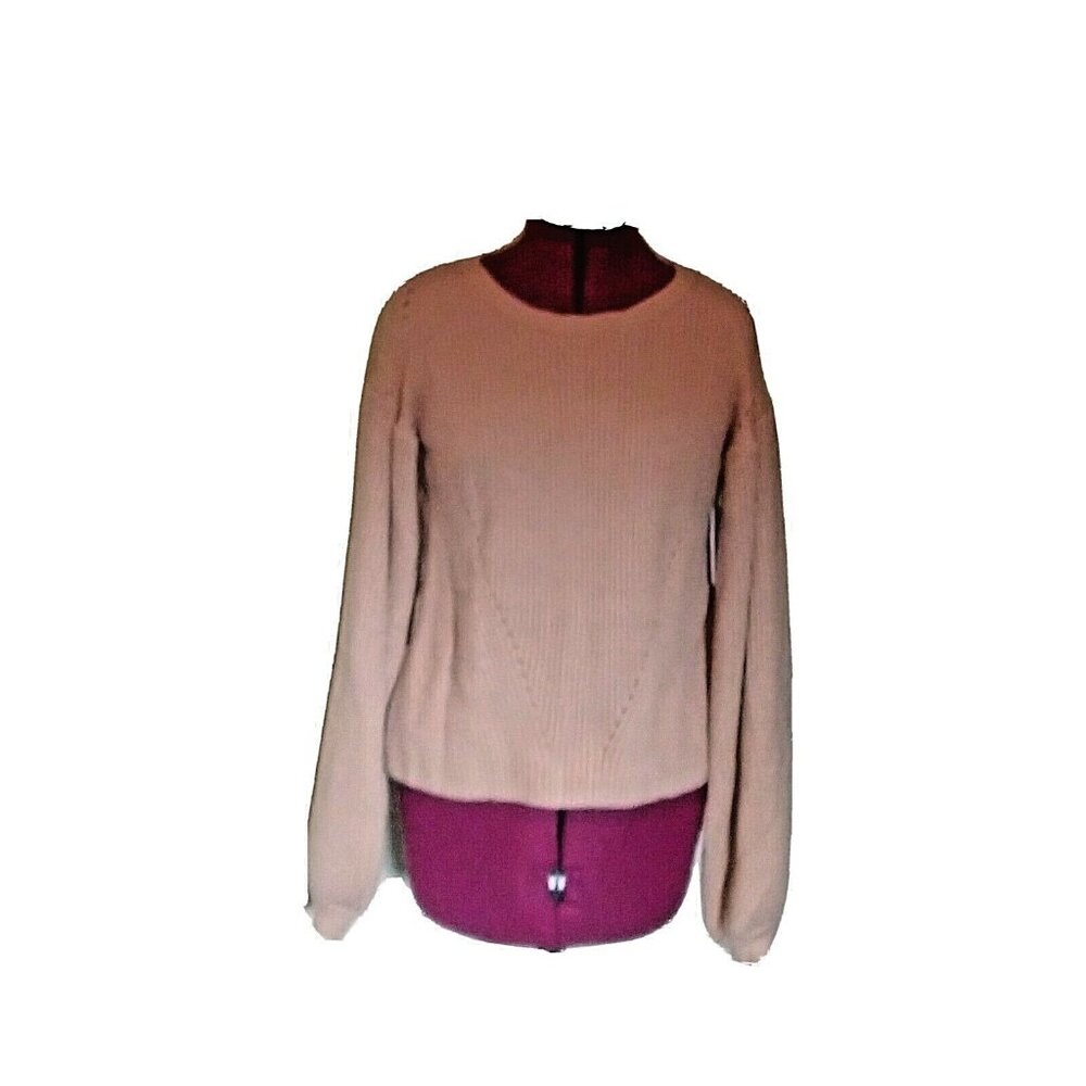 Maisie Sweater Women’s Large Camel Pullover Knit Bishop Sleeve Soft Top